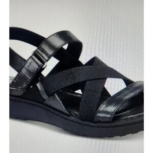 Born Manta Black Leather Sandals Women’s Size 6 Strappy Comfort Opanka NEW